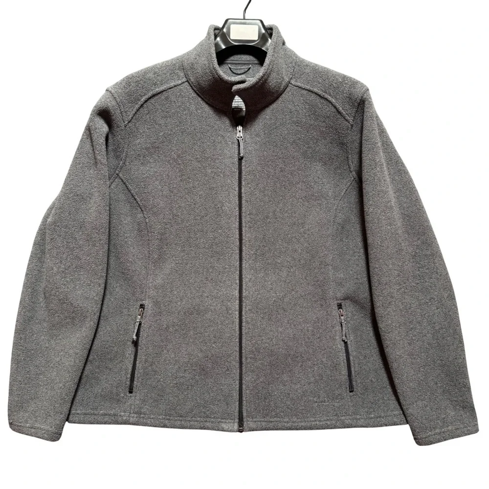 LL Bean Polartec‎ Jacket 2X Women's Gray Fleece Full Zip Jacket Mock Neck